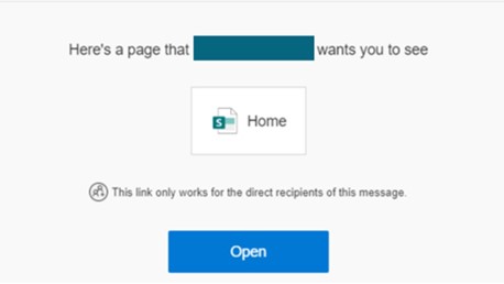 The screenshot displays a digital message or notification from SharePoint Online