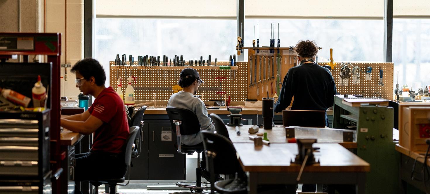 Students at workstations in the Brunsfield Centre.