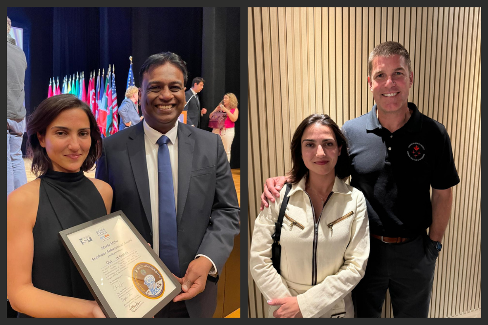 Ola Mirzoeva with Chancellor Valanathan Munsami and astronaut Jeremy Hansen
