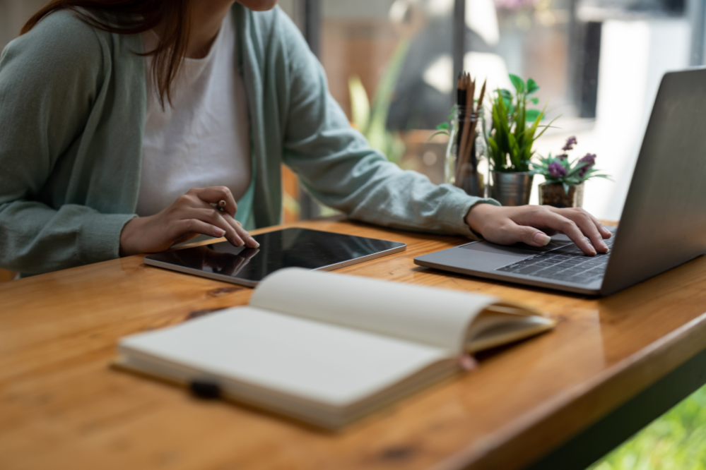 woman using laptop