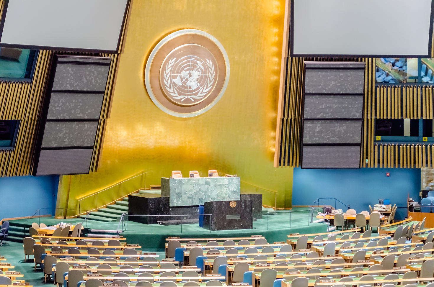 The Assembly Hall room of the UN.