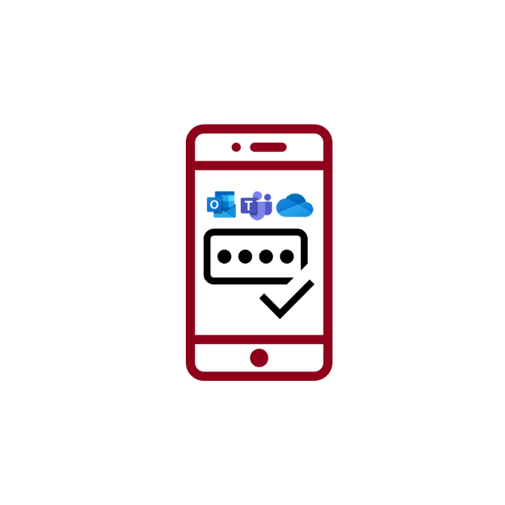 Icône de téléphone avec les logos outlook, teams et onedrive au milieu
