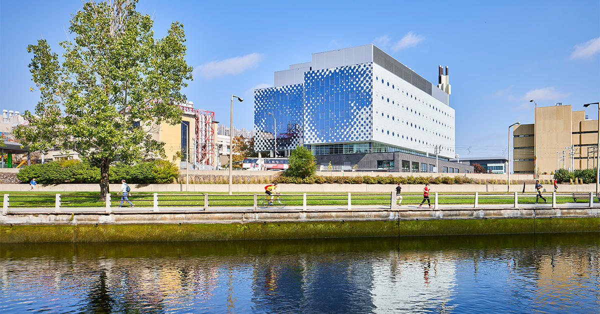 The STEM Complex in summer, seen from across the Rideau Canal